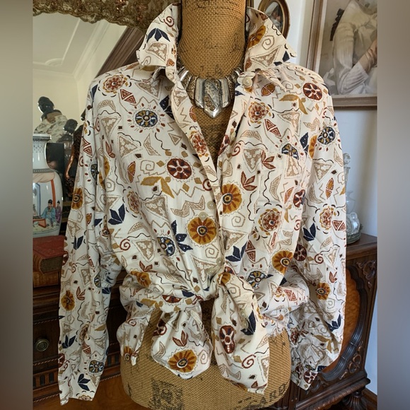 Vintage Cotton Southwestern Country Western Native-vibe Boho Hippie Blouse Shirt - Picture 2 of 10